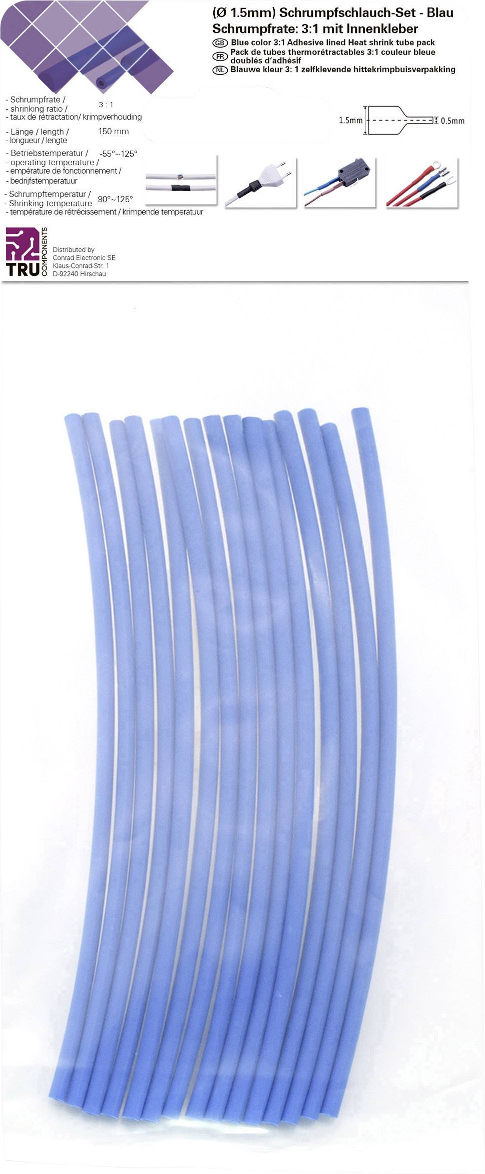 Zestaw termokurczliwych rurek w kolorze niebieskim, ze współczynnikiem skurczy 3:1, z klejem wewnętrznym, 10 sztuk, długość 8,6 cm, elastyczna osłona dla przewodów.