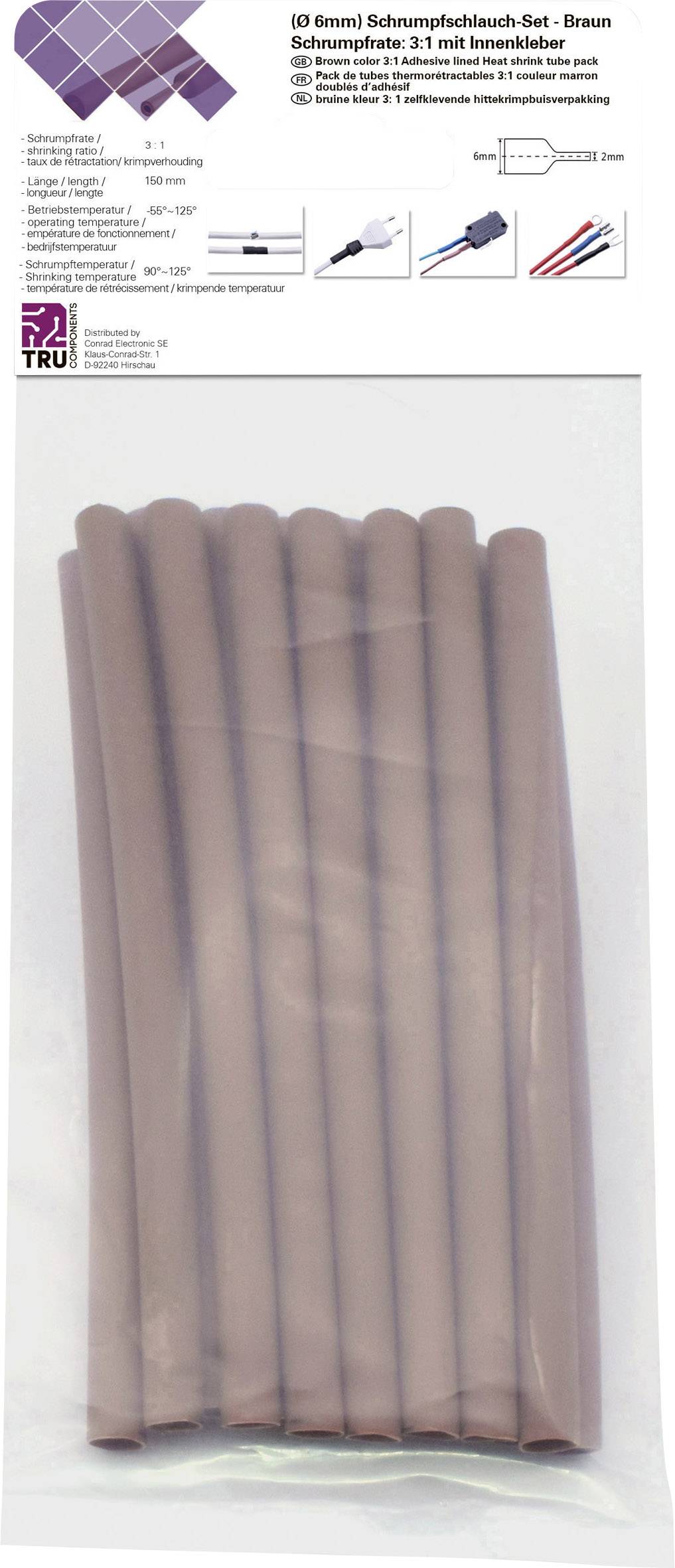 Комплект термоусадочних трубок TRU COMPONENTS T1902CA034, 3:1, 6 мм - 2 мм, 15 шт.