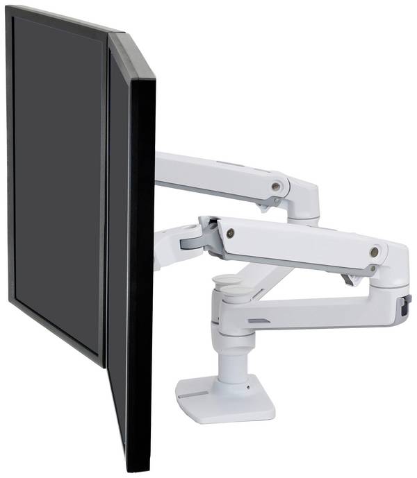 <br>  Ergotron<br>  LX Dual Arm Side by Side Desk Mount<br>  <br>  Uchwyt do monitora, stołowy<br>  2 Wyświetlacz<br>  38,1 cm (15") - 68,6 cm (27")<br>  biały<br>  z regulowaną wysokością, Obrotowy, Uchylny, Przenośny<br>