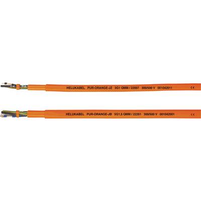 Dwa pomarańczowe przewody elektryczne. Górny: 'HELUKABEL PUR-POMARAŃCZOWY-JZ 3G1.0MM² 2200V'. Dolny: 'HELUKABEL PUR-POMARAŃCZOWY-JB 50+15 C4MM² 2200V'.