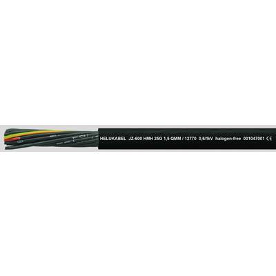 Czarny kabel z napisem 'HELUKABEL JZ-600 HMH 25G1,0 0,6/1kV Wolny od halogenu 00161065 CE'. Widoczne kolorowo kodowane przewody.