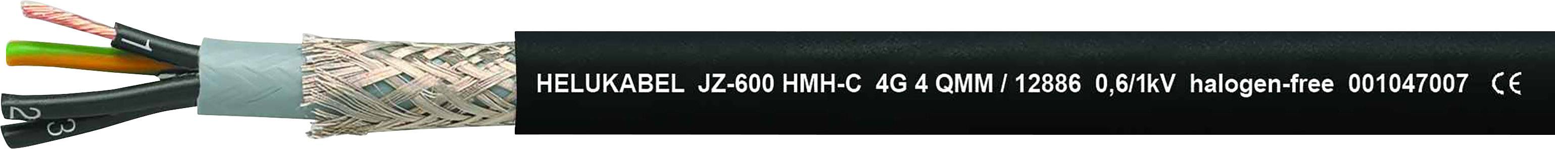 Kabel z napisem 'HELUKABEL JZ-600 HMH-C 4G 4,0 mm² 1,8/3 kV wolny od halogenu 001011007'. Przedstawia przewody i ekranowanie.