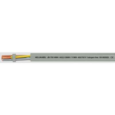 Szary kabel z kolorowymi przewodami na końcu, z napisem 'HELUKABEL JZ-750 HMH 4G2.5 0.6/1 kV 10009 450/750 V Bezhalogenowy' na powierzchni.