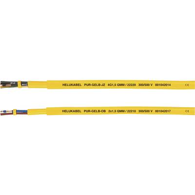 Dwa żółte kable z napisem 'HELUKABEL PUR-GELB-JZ' oraz 'HELUKABEL PUR-GELB-OB', 300/500 V.