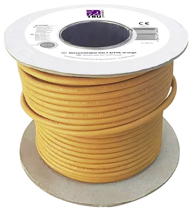 Мережевий кабель TRU COMPONENTS CAT 7a S/FTP 4 x 2 x 0.26 мм² Сертифікований CPR-Dca, помаранчевий, 50 м