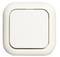 Biały, kwadratowy włącznik światła z zaokrąglonymi rogami na neutralnym tle.