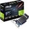 Karta graficzna Asus GeForce GT 710 z radiatorem, 2 GB pamięci. Opakowanie przedstawia zdjęcie produktu oraz logo Nvidia, Asus i "Windows 10".