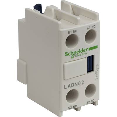 Urządzenie sterownicze Schütz firmy Schneider Electric, model TeSys LADN02, widok z przodu z numerami przyłączy elektrycznych i logo firmy.