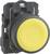 Żółty przycisk naciskowy na czarnym uchwycie, typowo stosowany do sterowania maszynami lub w zastosowaniach przemysłowych.