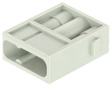 Prostokątna, jasnozielona wtyczka plastikowa z dwoma gniazdami i boczną zaczepką mocującą.