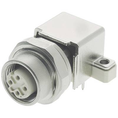 Srebrna elektryczna wtyczka z wieloma stykami na białym tle, często stosowana w zastosowaniach przemysłowych.