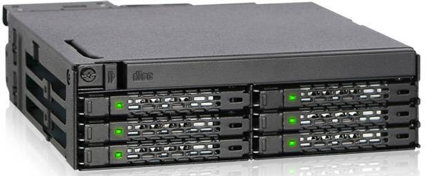 Czarny serwer z ośmioma kieszeniami dysku, posiadający zielone wskaźniki pracy.