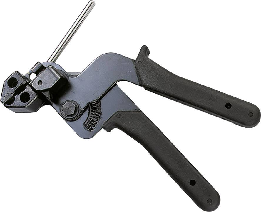 Szczypce z czarną rękojeścią i wbudowanym obcinakiem do drutu, leżące na białej powierzchni. Stosowane głównie do prac mechanicznych.