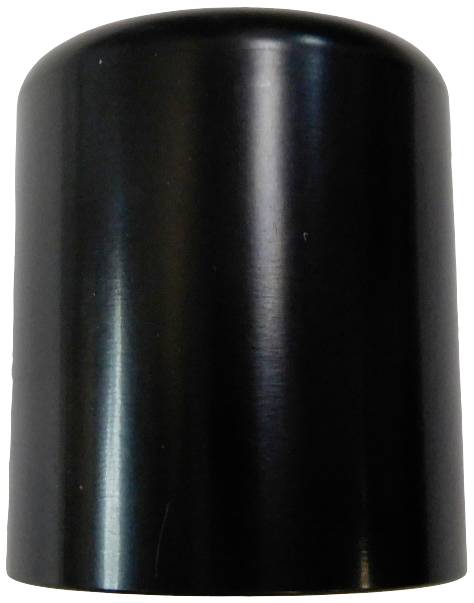 Czarna, cylindryczna plastikowa pokrywa, gładka i błyszcząca, sięgająca mniej więcej do wysokości bioder, pozbawiona widocznych nadruków lub wzorów.