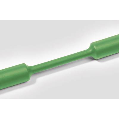 Zielony pręt plastikowy z pogrubionymi końcami na szarym tle.