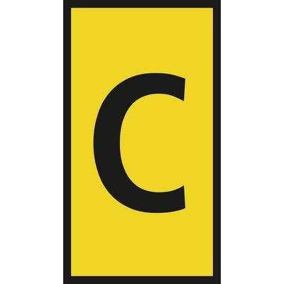Litera 'C' w kolorze czarnym na żółtym tle, obramowana czarną ramką.