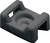 Czarny, prostokątny plastikowy klips z okrągłym wgłębieniem pośrodku, prawdopodobnie służący do mocowania lub podtrzymywania obiektu.