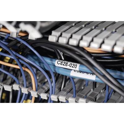 Kilka kolorowych kabli w szafie serwerowej, gęsto związanych, z etykietą 'C828-Q20'. Infrastruktura techniczna w centrum przetwarzania danych.