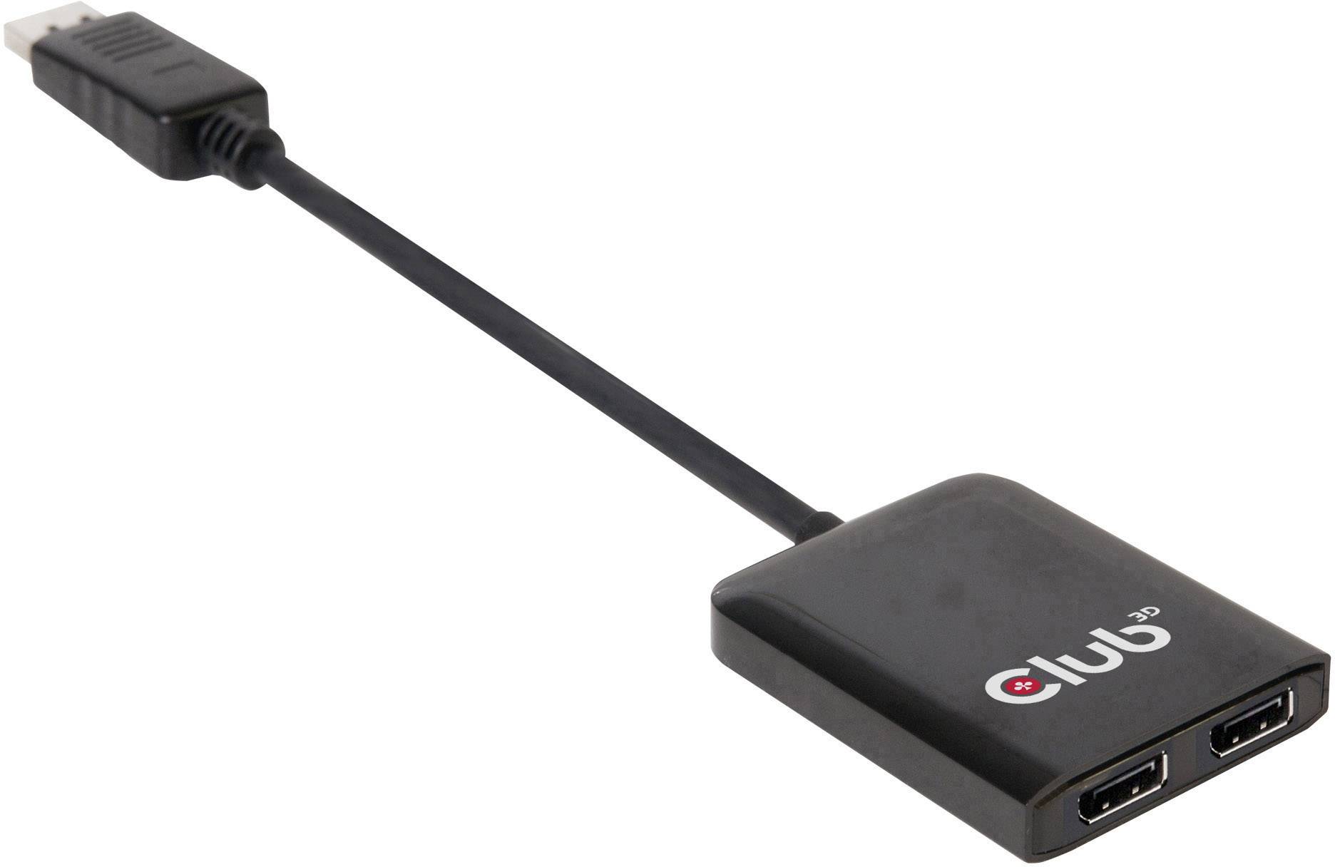 Adapter Club3D USB-C z dwoma złączami HDMI, przeznaczony do podłączania urządzeń z interfejsem USB-C do wyświetlaczy HDMI, w kolorze czarnym.