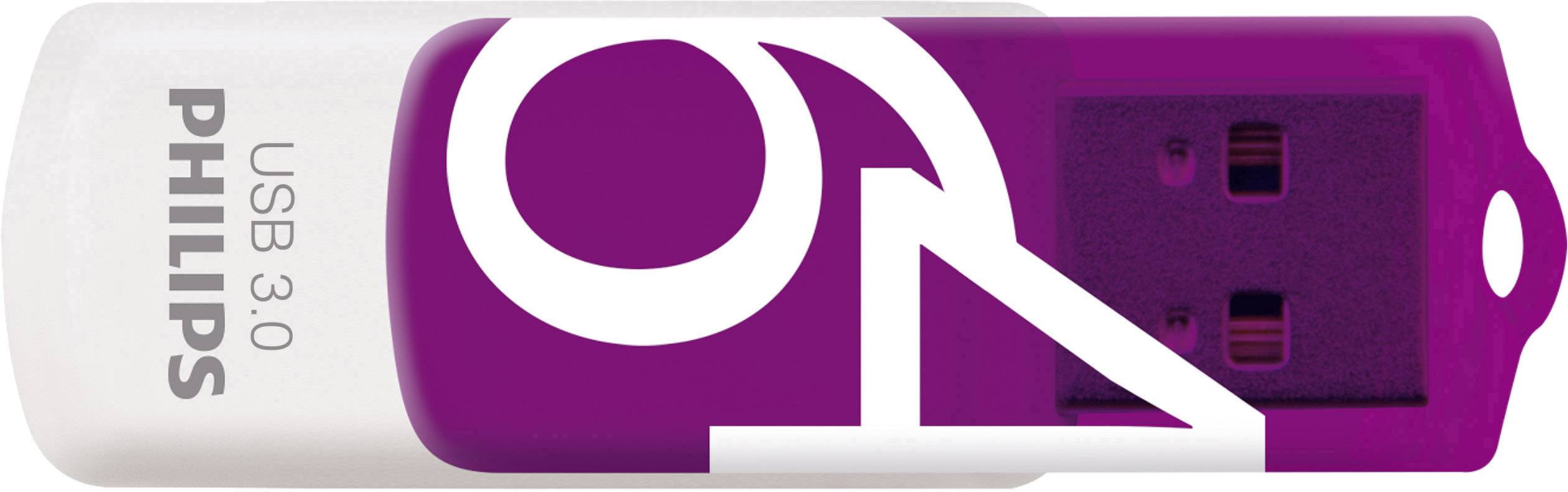 Pendrive Philips, USB 3.0, biały z fioletowymi akcentami.