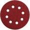 Okrągła czerwona tarcza szlifierska z ośmioma symetrycznie rozmieszczonymi otworami, stosowana głównie w szlifierkach.
