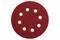 Czerwona tarcza szlifierska z ośmioma otworami równomiernie rozmieszczonymi.