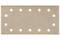 Papier ścierny o prostokątnym kształcie z wieloma równomiernie rozmieszczonymi okrągłymi otworami, w kolorze beżowym.
