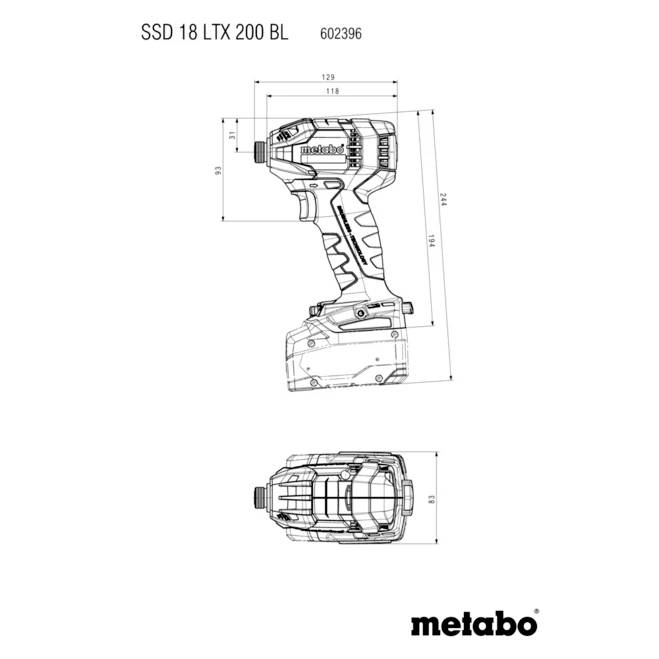 Metabo SSD 18 LTX 200 BL 602396890 Акумуляторний ударний гайковерт 18 В Кількість акумуляторів у комплекті 0 Літій-іонний без акум