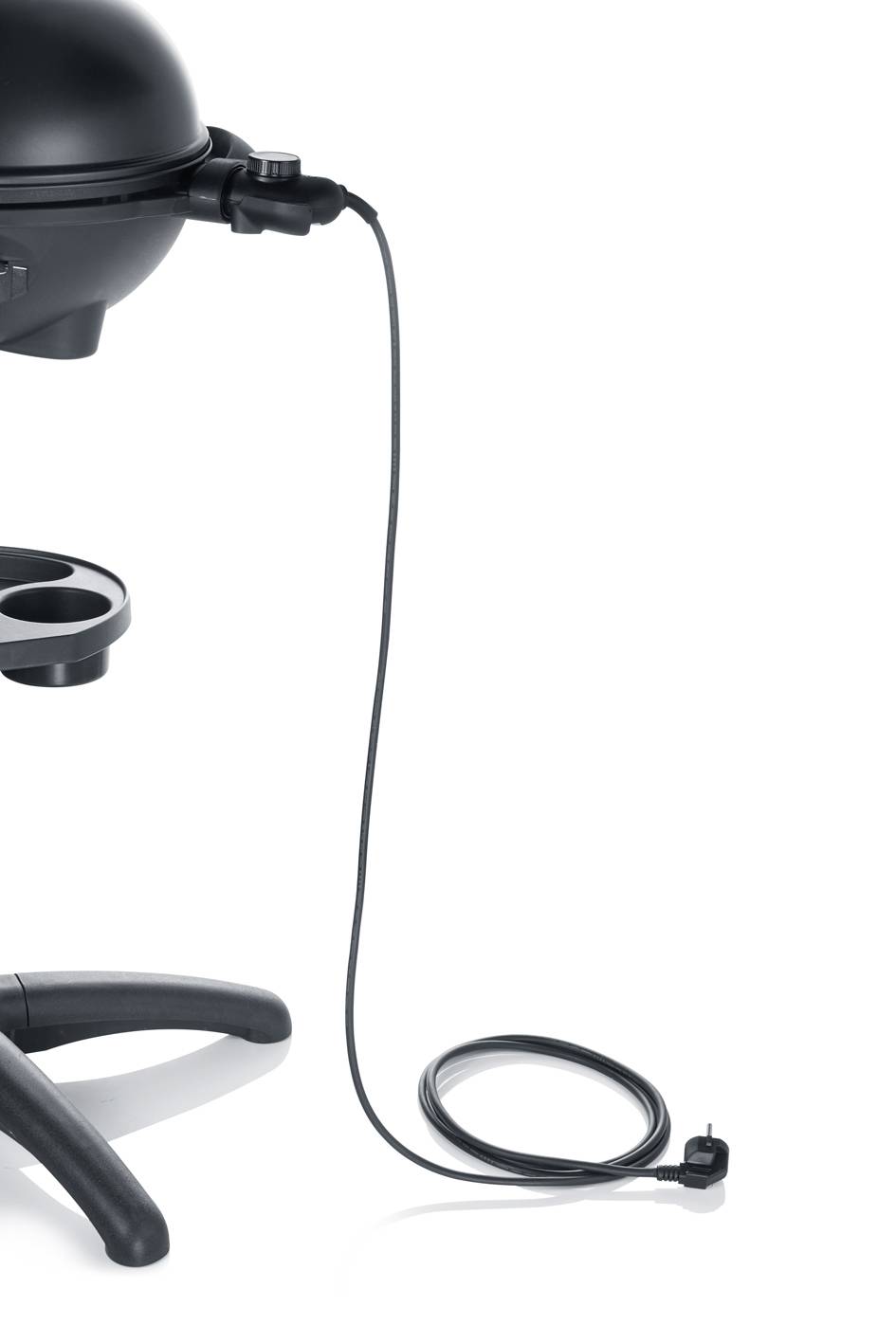 Grill elektryczny ze stojakiem, zdejmowaną nogą i długim przewodem; idealny na balkon i taras.