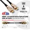 Kabel HDMI 2.0 4K, hybrydowy aktywny optyczny, 50 m, jednokierunkowy, obsługujący 4K przy 60 Hz, bezhalogenowy, złącza HDMI.