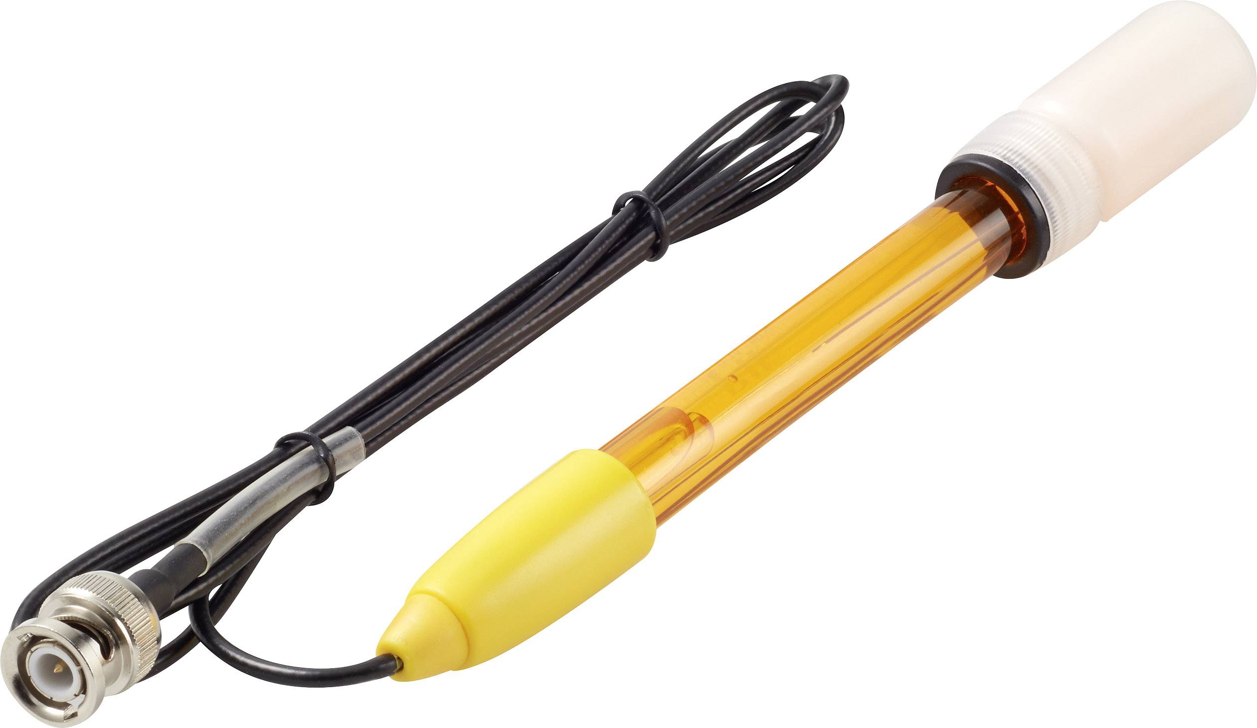 Miernik pH z żółtą elektrodą i czarnym przewodem, przeznaczony do pomiaru wartości pH w cieczach.