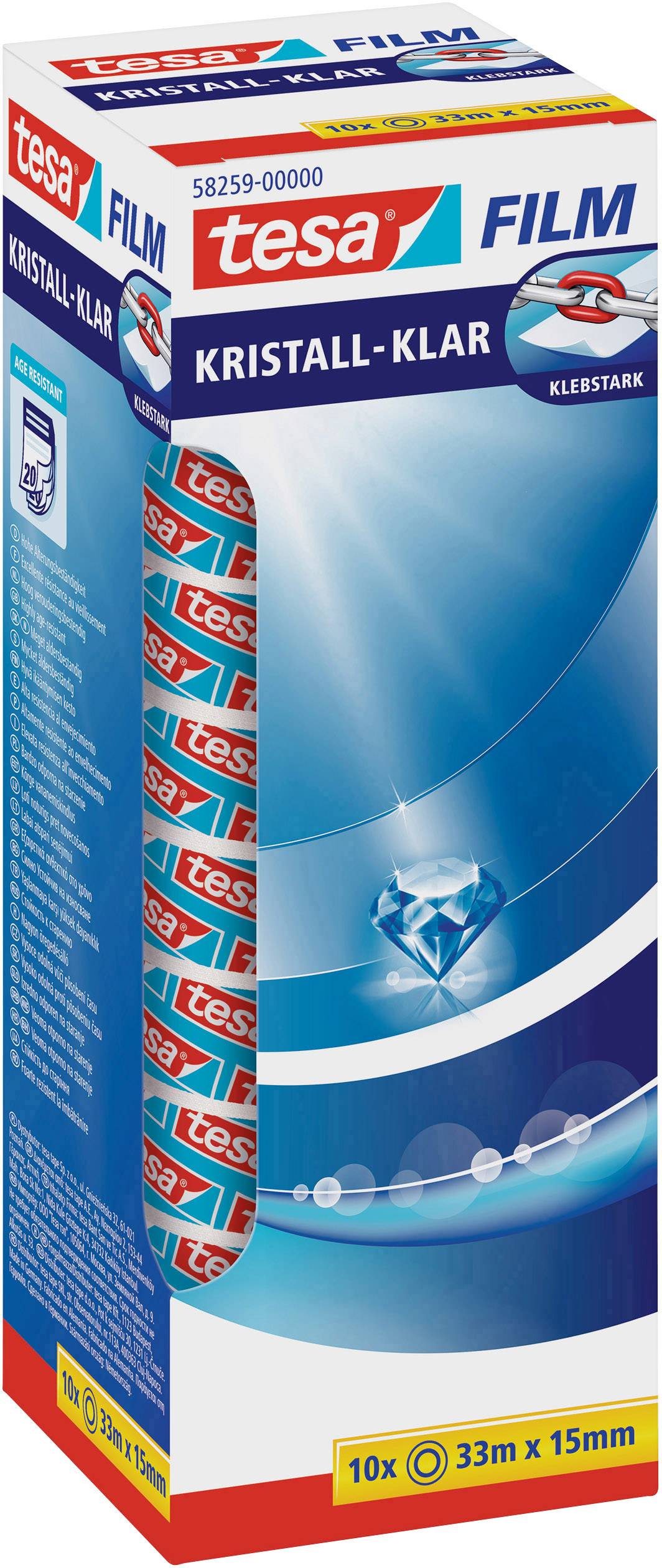 tesa самоклеюча стрічка кристально чиста 58259-00000-00 (Д x Ш) 33 м x 15 мм 33 м 10 шт.