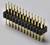 Złącze elektroniczne z dwoma rzędami pinów w kolorze złotym, stosowane do łączenia elementów elektronicznych.