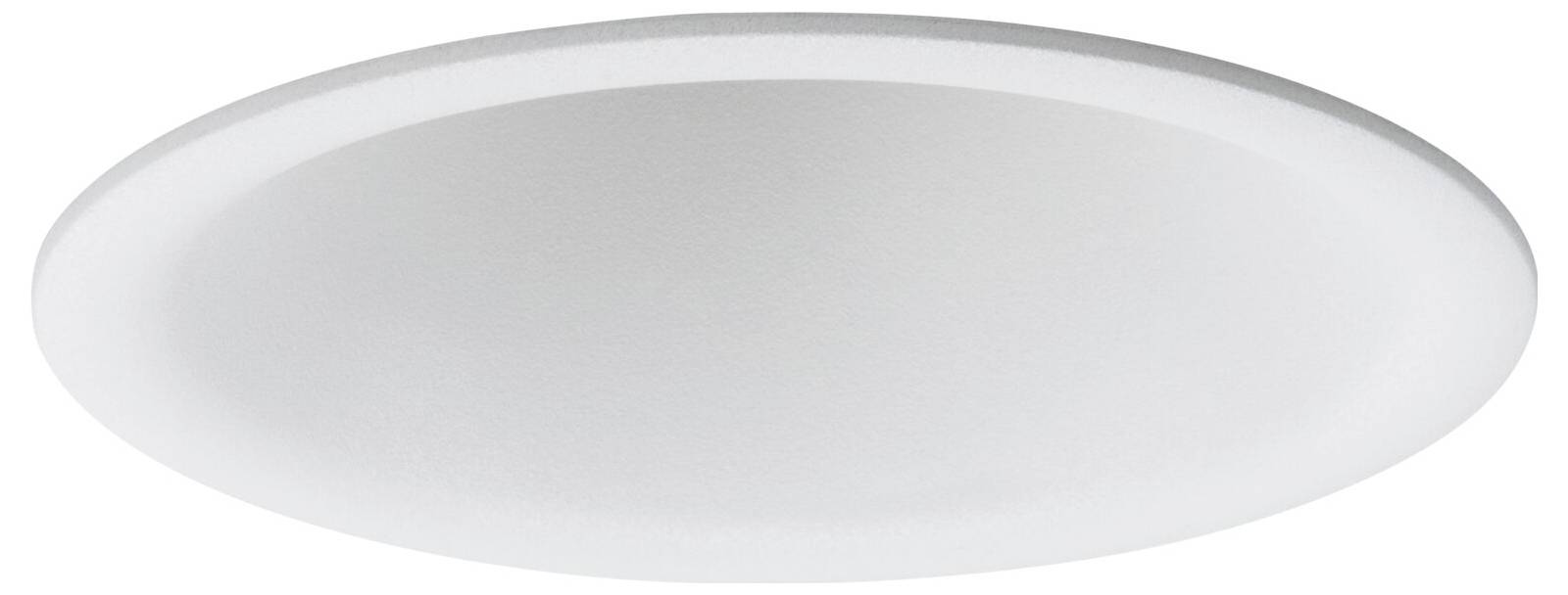 Biała, okrągła lampa sufitowa o płaskiej konstrukcji, idealna do równomiernego oświetlenia wnętrz.