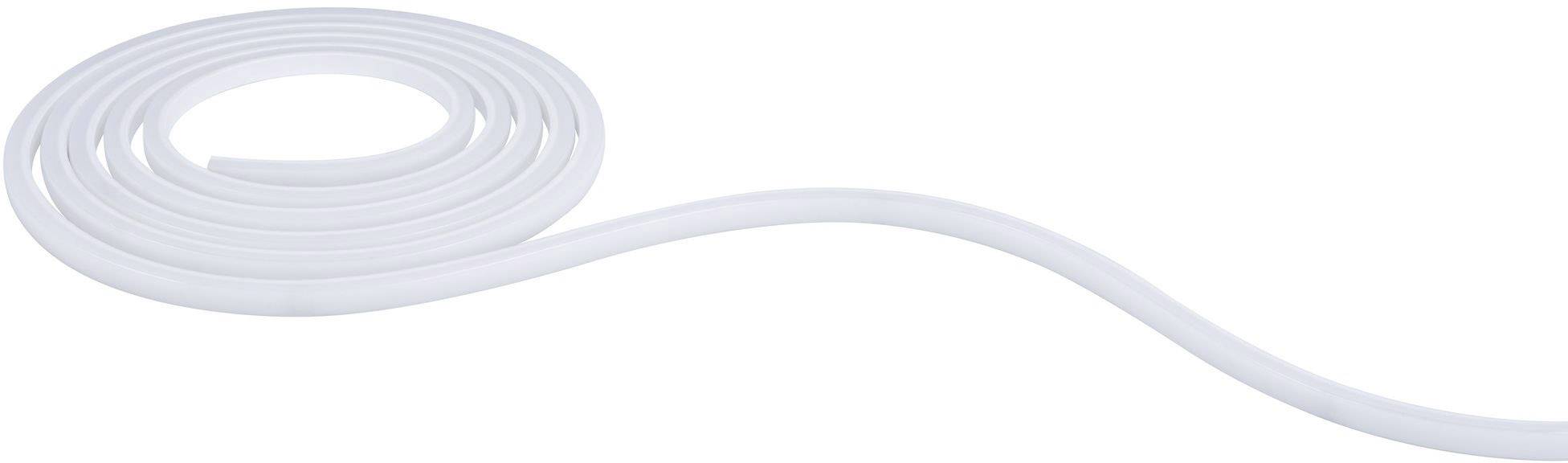 Zwinięty, biały wąż, który rozwija się w zakrzywioną linię. Leży na białym tle.