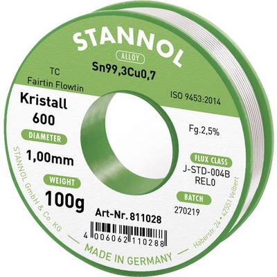 Rolka lutu Stannol ze stopem Sn99,3Cu0,7, o średnicy 1,00 mm, wadze 100 g, klasa J-STD-004B REL0.