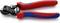 Na ilustracji przedstawiono obcinacz linowy marki 'Knipex' z czerwonymi uchwytami, przeznaczony do cięcia linek stalowych o grubości do 2 mm.