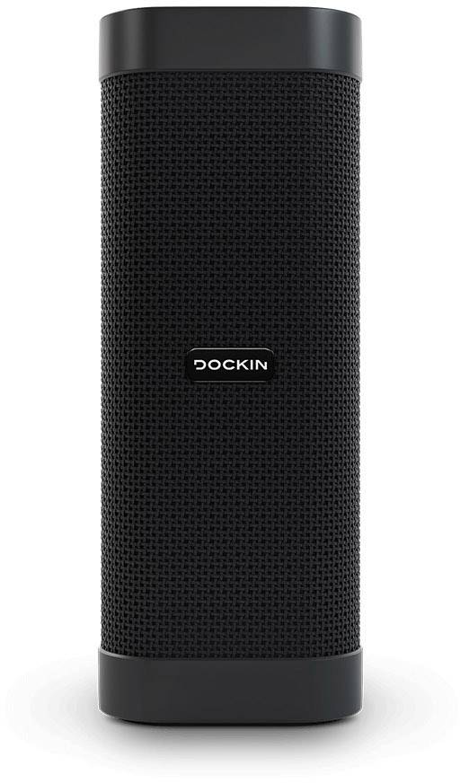 Czarny, cylindryczny głośnik Bluetooth z fakturą, nazwa marki pośrodku.