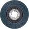 Tarcza szlifierska do szlifierki kątowej wykonana z ciemnoniebieskiego materiału ściernego z metalowym środkiem, odpowiednia do prac metalowych lub drewnianych.