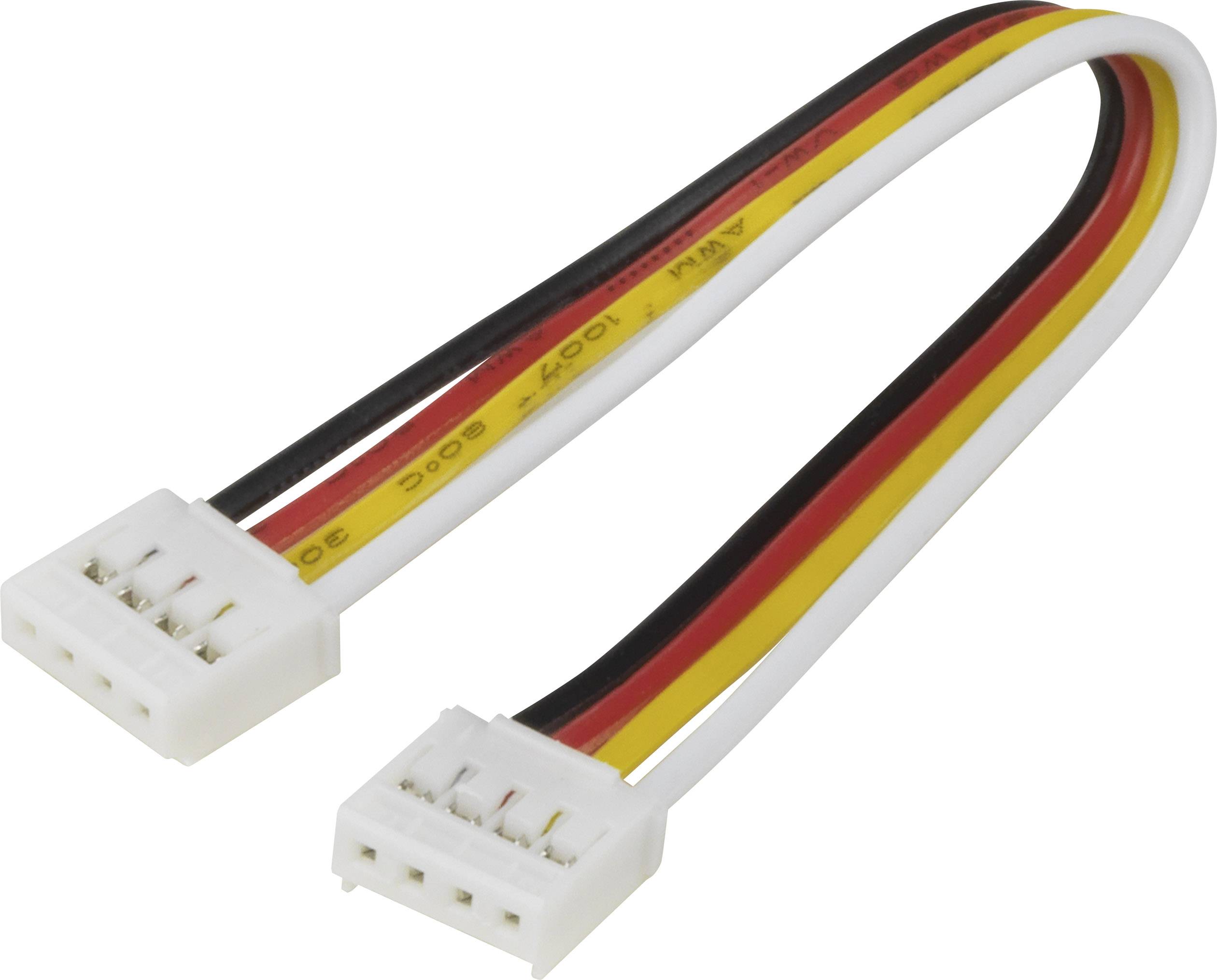 '4-pinowe złącze Molex z żółtym, czerwonym, czarnym i białym przewodem.'