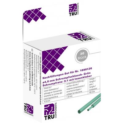 Opakowanie termokurczliwych rurek termokurczliwych, 30 sztuk, zielone, uzupełnienie do nr 1890126, średnica 4,8 mm, stopień termokurczliwości 3:1.