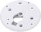 Biała, okrągła płyta montażowa z wieloma otworami na śruby i centralnym wycięciem do mocowania urządzeń na ścianach lub sufitach.
