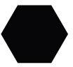 Czarny, symetryczny sześciokąt na białym tle.