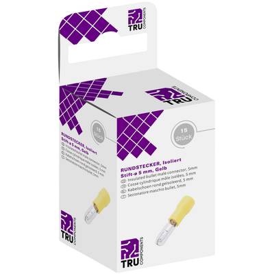 Opakowanie złączy wtykowych okrągłych z izolowanym bolcem wtykowym, 5 mm, żółty. Zawiera 15 sztuk. Marka: TRU Components.