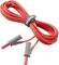 Czerwony kabel pomiarowy z dwoma szarymi wtyczkami, związany opaską rzepową.