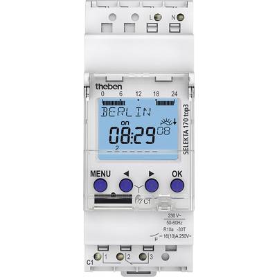 Elektroniczny zegar wyświetla 'BERLIN' oraz godzinę 08:29 na cyfrowym wyświetlaczu. Poniżej trzy niebieskie przyciski.