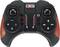 Czarny i czerwony kontroler z wieloma przyciskami i joystickami, odpowiedni do sterowania pojazdem zdalnie kierowanym.