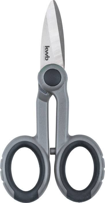 Szary nożyk z czarną rękojeścią i ostrym ostrzem, ustawiony pionowo.