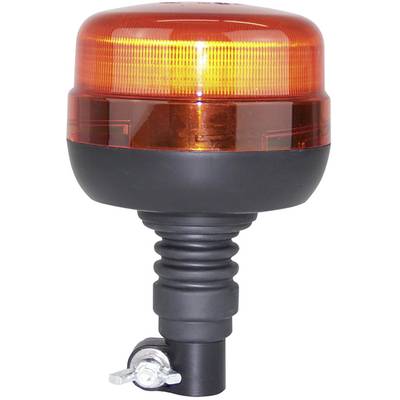 Pomarańczowa lampa ostrzegawcza na czarnej podstawie, często stosowana w celach bezpieczeństwa i sygnalizacji ostrzegawczej na pojazdach lub w środowiskach przemysłowych.