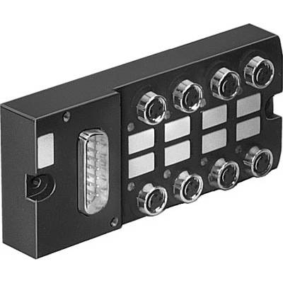 Czarny elektroniczny adapter z dziewięcioma okrągłymi złączami z przodu. Po lewej stronie znajduje się dodatkowe złącze prostokątne.